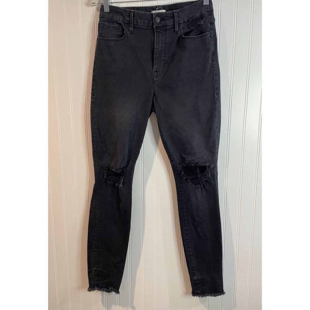 Good American Jeans Womens 8/29 Black Good Waist High Stretch Distressed
